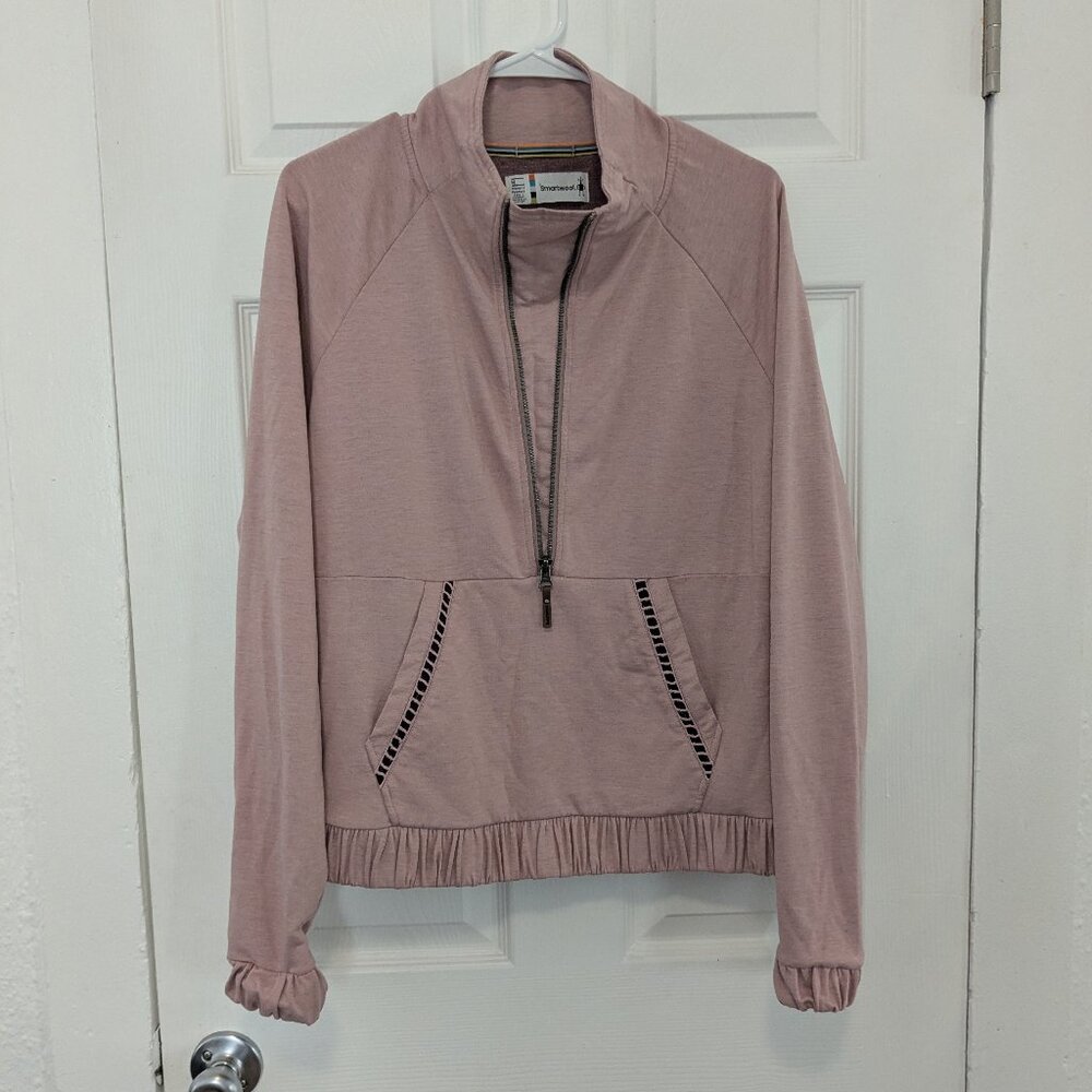 Smartwool Pink Merino Blend Pullover Med 1/2 Zip Kangaroo Pocket Mock Neck Yoga